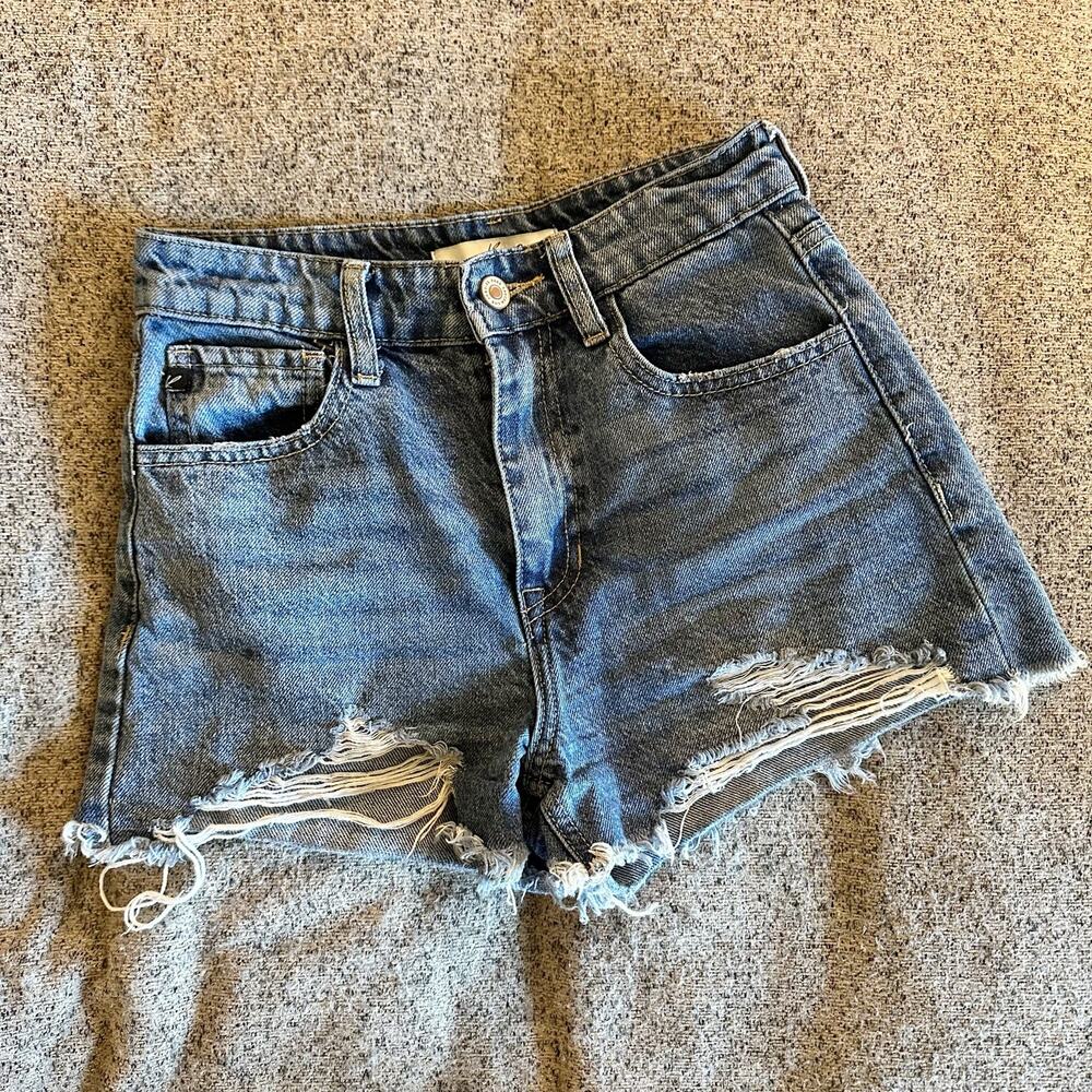 KanCan High Rise Distressed Cutoff Denim Shorts Size W0 23 Raw Hem Blue